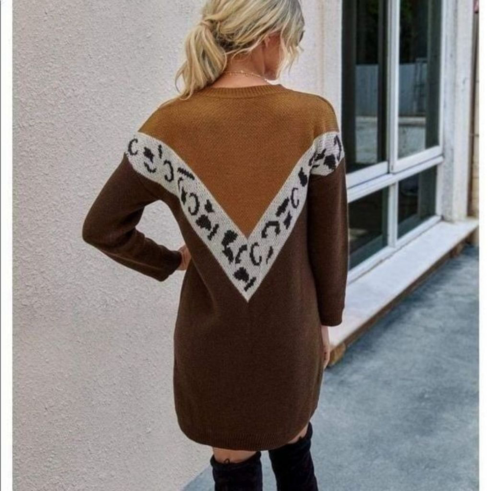 Cupshe Leopard Print Colorblock Mini Sweater Dress - Picture 4 of 11